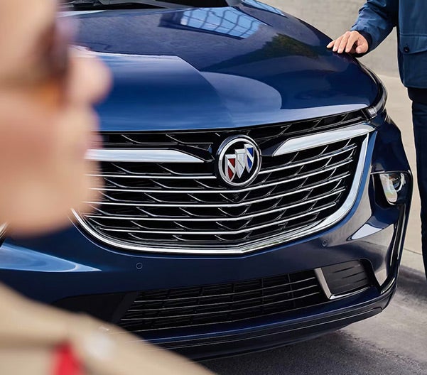 Exterior front grill of Buick blue vehicle